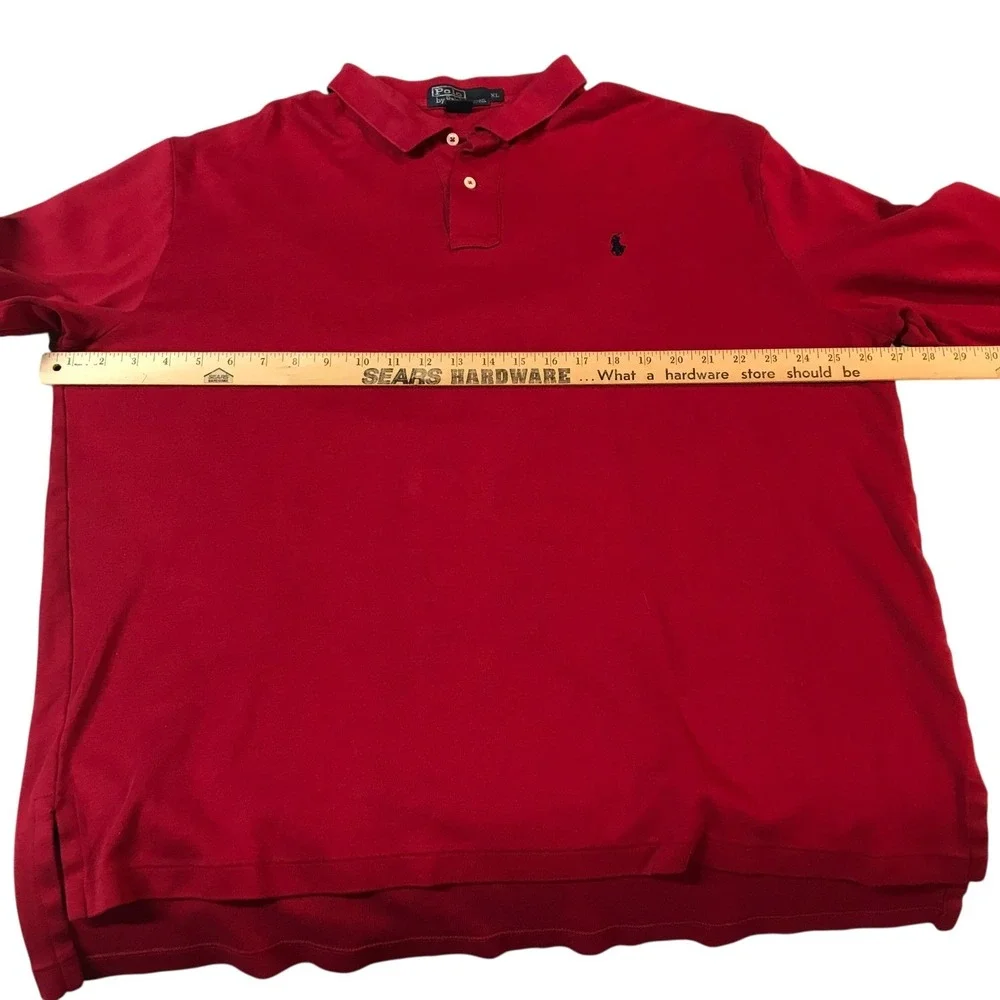 Polo Ralph Lauren Mens XL Red Long Sleeve Pique Polo Shirt Navy Blue‎ Pony Logo